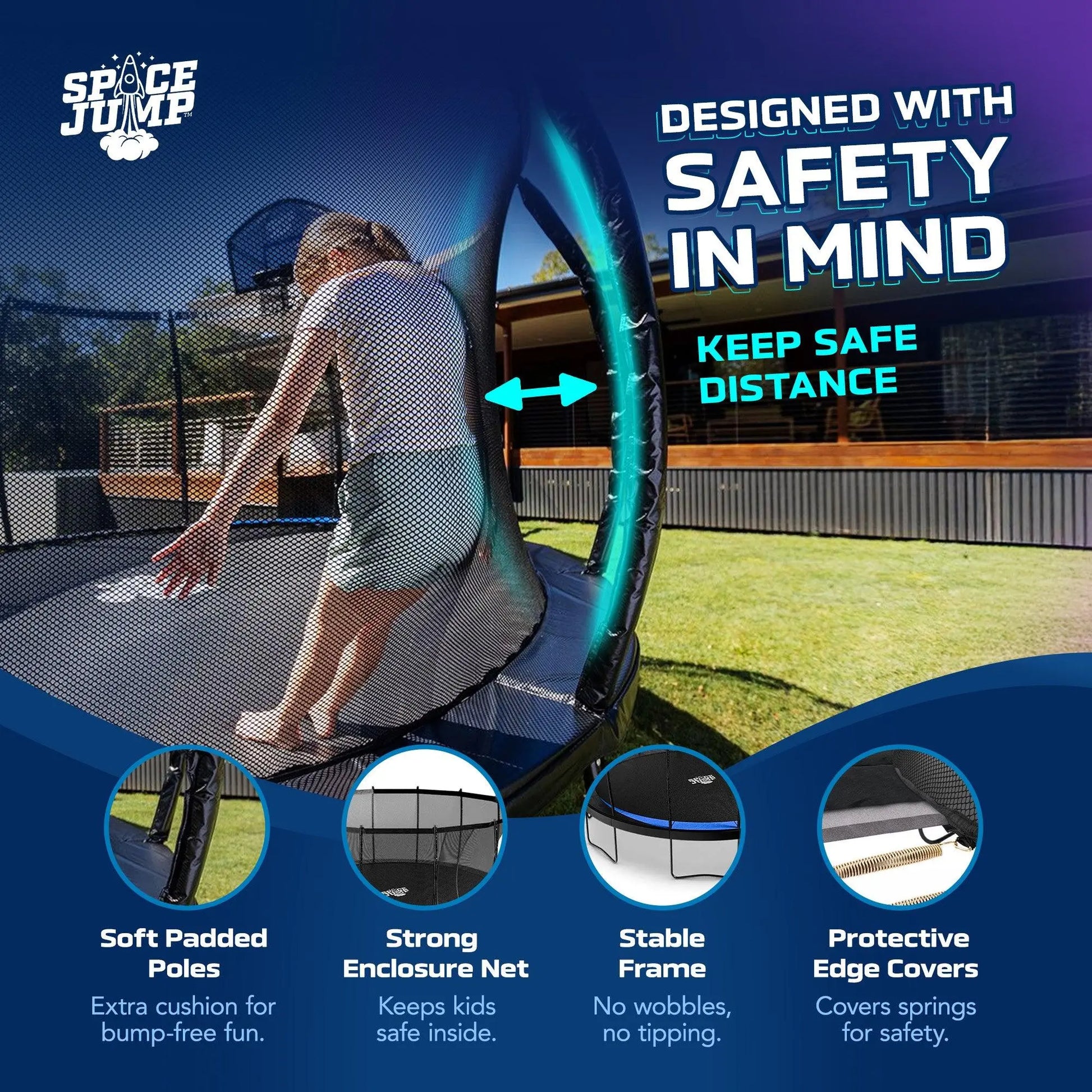 Spacejump Lunar 16' Trampoline, Outdoor Ultimate Set with Slide, Hoop & Sprayer