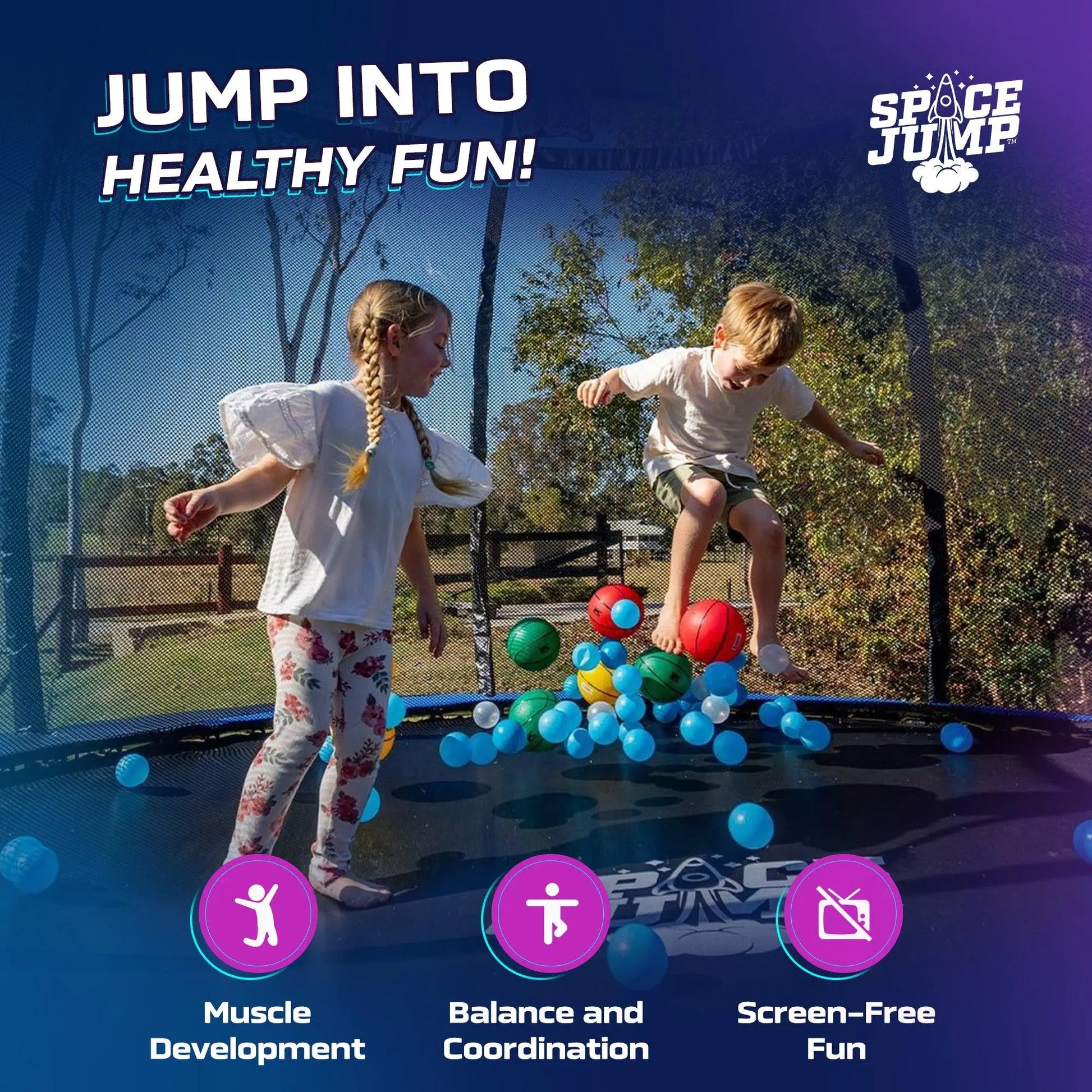 Spacejump Lunar 16' Trampoline, Outdoor Ultimate Set with Slide, Hoop & Sprayer